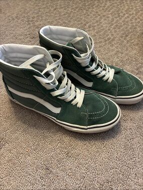 Vans Green Suede Sk8-Hi High-Top Sneakers with White Stripe